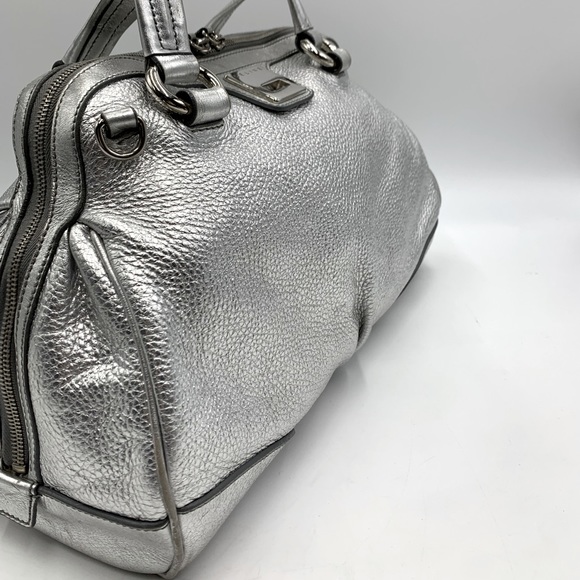 Auth Celine Silver Metallic Pebble Grain Leather Handbag - Picture 5 of 12